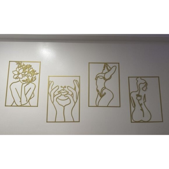 New 4 Pack Gold Wall Art Décor, Minimalist Décor Single Line - Picture 1 of 2